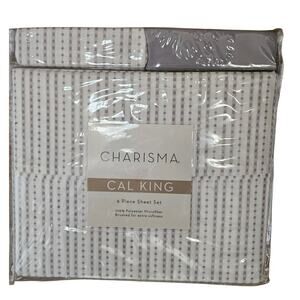CHARISMA Cal King Sheet 6 Piece Ribbons Dove Grey Microfiber Soft NEW Bedding